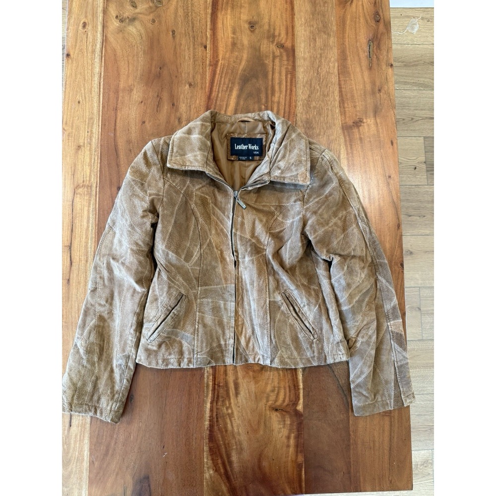 Women's Patch Work Tan Leather Works Jacket -Vintage‎ Size Small